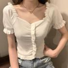 Ruffle Trim Short-sleeve Knit Cropped Top