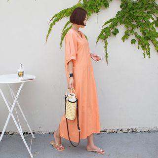 Puff-sleeve V-neck Maxi Dress