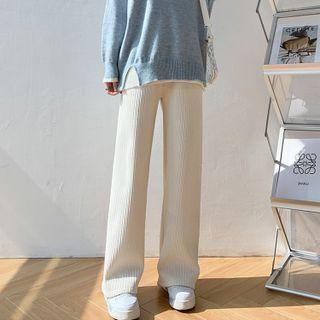 Brushed Fleece-lined Chenille Wide-leg Pants