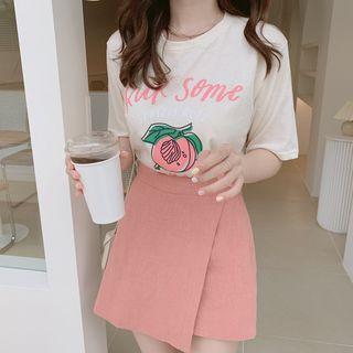 Elbow-sleeve Printed T-shirt / A-line Mini Skorts