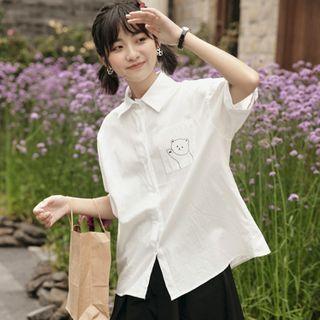 Cartoon Bear Print Short-sleeve Shirt