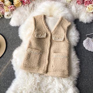 V-neck Plain Vest Jacket With Front Pocket