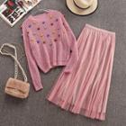 Set: Pom Pom Sweater + Maxi Mesh Skirt Pink - One Size