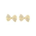 Rhinestone Bow Stud Earring 1 Pair - Gold & White - One Size
