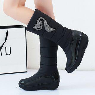 Rhinestone Fox Padded Mid-calf Boots