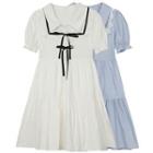 Puff-sleeve Lace Panel Bow Dress