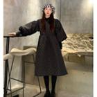 Lantern-sleeve Quilted Midi A-line Dress