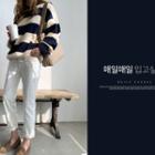 Loose-fit Stripe Sweater Navy Blue - One Size