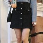 Buttoned A-line Mini Tweed Skirt