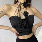 Halter Neck Flower Applique Camisole Top / Mini Sheath Dress
