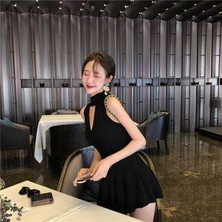 Sleeveless Mock Neck Mini A-line Dress