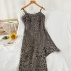 Spaghetti Strap Asymmetrical Leopard Print Dress