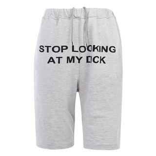 Drawstring-waist Lettering Straight Leg Shorts
