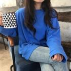 Plain Loose-fit Round-neck Long-sleeve T-shirt