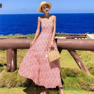Patterned Spaghetti Strap A-line Maxi Dress