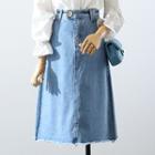 Embroidered Blouse / Denim Midi A-line Skirt