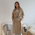 Double-breasted Belted Long Trench Coat Beige - One Size
