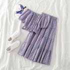 Set: Check Off-shoulder Short-sleeve Top + Skirt