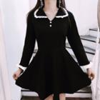 Frill-trim Long-sleeve Mini A-line Dress