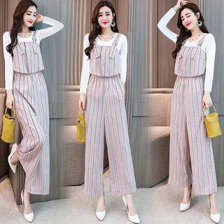 Set: Long-sleeve Top + Striped Jumper Pants
