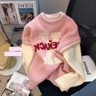 Mock Two-piece Lettering Sweater Pink & Almond - One Size