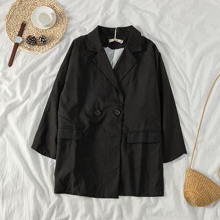Plain Loose-fit Double-button Blazer