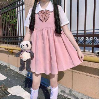 Short-sleeve Shirt / Jumper Dress / Bow / Set