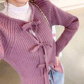 Two-way Beribboned Rib-knit Top