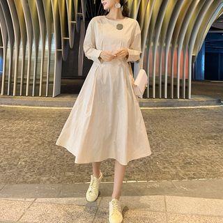 Long-sleeve Disc Accent Midi A-line Dress