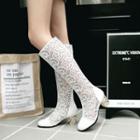 Lace Block Heel Tall Boots