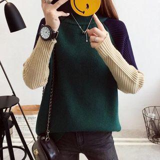 Mock-neck Contrast Panel Sweater