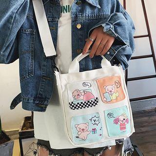 Canvas Comic Stripe Printed Shoulder Bag