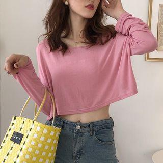 Long Sleeve Plain Cropped Top