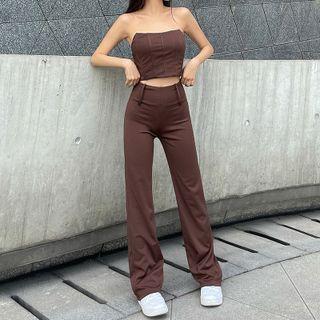 Set: Sleeveless Crop Top + High-waist Straight Leg Pants
