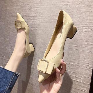 Buckled Pointy-toe Chunky Heel Pumps
