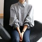Puff-sleeve Pinstripe Blouse