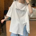 Elbow-sleeve Slit Lettering T-shirt