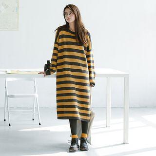 Round Neck Striped Knit Midi Dress