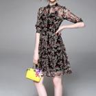 Floral Print Stand-collar Dress