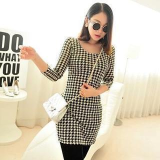Long-sleeve Patterned Knit Dress