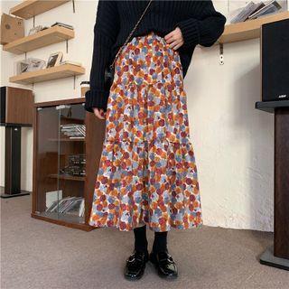 Print High-waist Midi Skirt Red - One Size