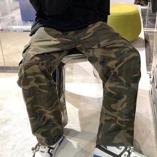 Camo Print Cargo Pants / Plain Straight Leg Pants