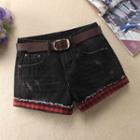 Plaid Panel Denim Shorts