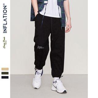 Insert-belt Tie-hem Lettering Jogger Pants