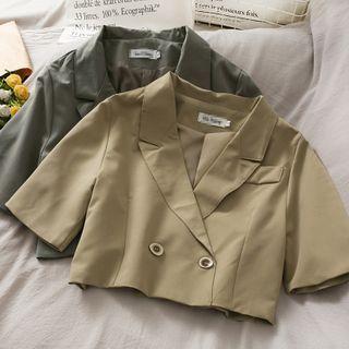 Short-sleeve Double-breasted Crop Blouse