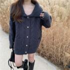 Collared Cable-knit Loose Cardigan