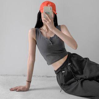 Henley-neck Crop Tank Top