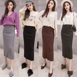 High-waist Plain Knit Skirt