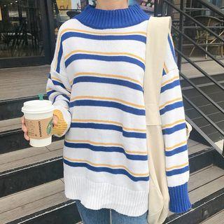 Striped Mock-neck Chunky Sweater
