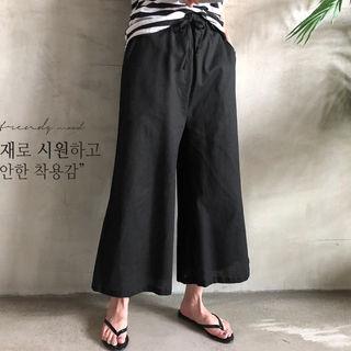 Drawcord-waist Maxi Culottes Black - One Size